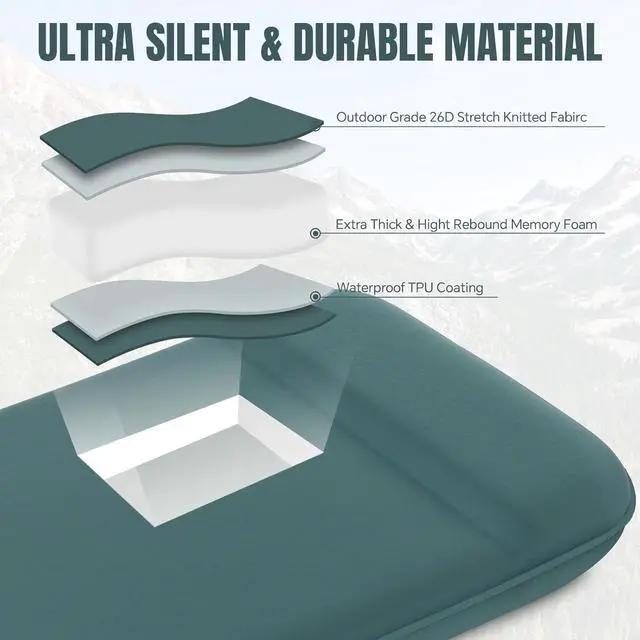 Alt view image 2 of 7 - Camping Sleeping Pad - Ultra-Thick Camping Mattress Pad with Built-in Foot Pump Memory Foam Camp Pad - Easy Inflate&Deflate - 4-Season Portable Camp Sleeping Mat with Pillow for Travel/Car/Tent/Home
