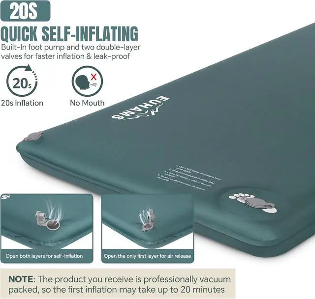 Alt view image 4 of 7 - Camping Sleeping Pad - Ultra-Thick Camping Mattress Pad with Built-in Foot Pump Memory Foam Camp Pad - Easy Inflate&Deflate - 4-Season Portable Camp Sleeping Mat with Pillow for Travel/Car/Tent/Home