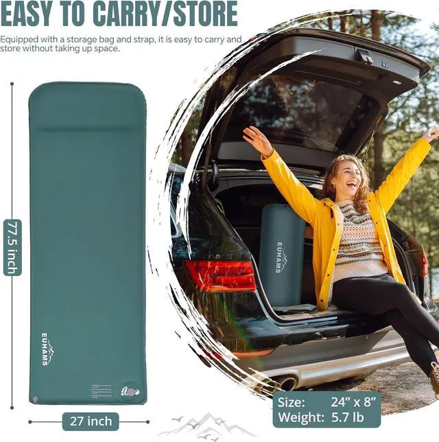 Alt view image 5 of 7 - Camping Sleeping Pad - Ultra-Thick Camping Mattress Pad with Built-in Foot Pump Memory Foam Camp Pad - Easy Inflate&Deflate - 4-Season Portable Camp Sleeping Mat with Pillow for Travel/Car/Tent/Home