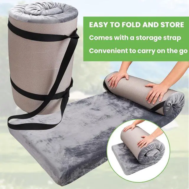 Alt view image 2 of 7 - Memory Foam Camping Mattress pad,3 Inch Thick Floor Sleeping Mat Pad for Adults with Waterproof and Non-Slip Bottom, Portable Roll Up Mattress for Sleepover Guest