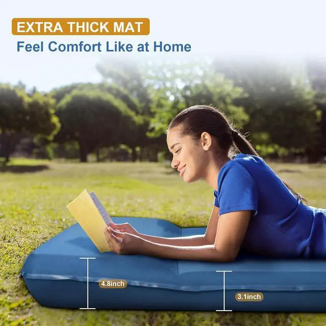Alt view image 3 of 7 - Self Inflating Sleeping Pad for Camping 3.1" Ultra-Thick Memory Foam Camping Mattress 20s Quick Inflation Camp Mat with Pillow Waterproof 4-Season for Camping Travel Tent Car