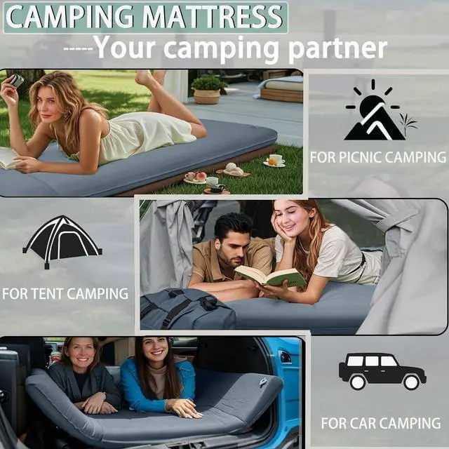 Alt view image 5 of 7 - Camping Sleeping Pad | Self Inflating Sleeping Pad with Electric Pump, Camping Mattress Compact for Backpacking Hiking Traveling Sleeping Mat Pad -Ultralight Self Inflating Air Mattress