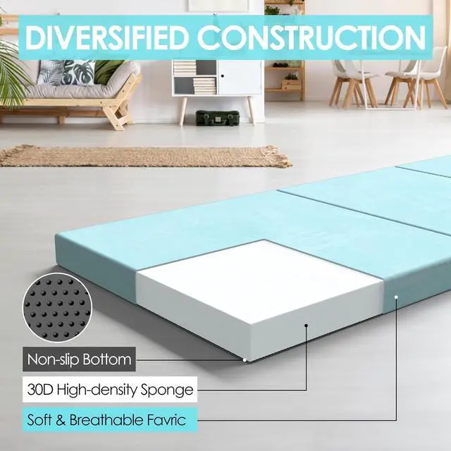 Alt view image 4 of 7 - Trifold Mattress, Single Foldable Floor Mattress 3 inch Memory Foam with Washable Cover Non-Slip Bottom, Tri Folding Bed Topper for Guest & Travel