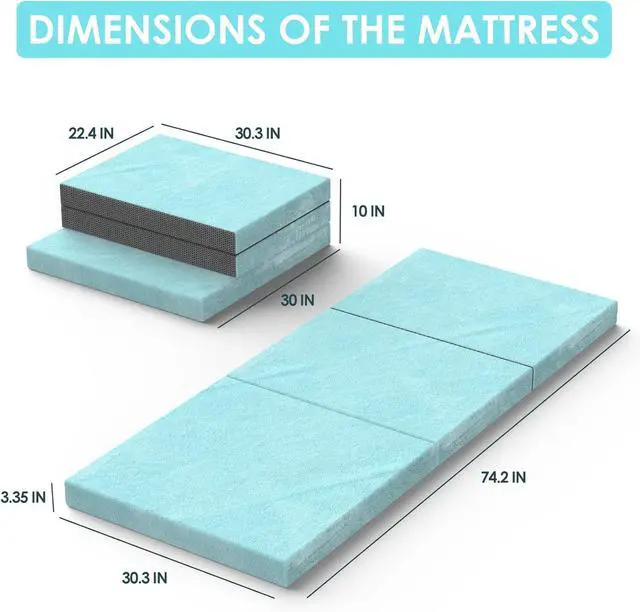 Alt view image 5 of 7 - Trifold Mattress, Single Foldable Floor Mattress 3 inch Memory Foam with Washable Cover Non-Slip Bottom, Tri Folding Bed Topper for Guest & Travel
