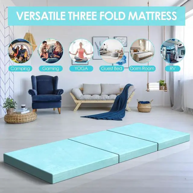 Alt view image 6 of 7 - Trifold Mattress, Single Foldable Floor Mattress 3 inch Memory Foam with Washable Cover Non-Slip Bottom, Tri Folding Bed Topper for Guest & Travel