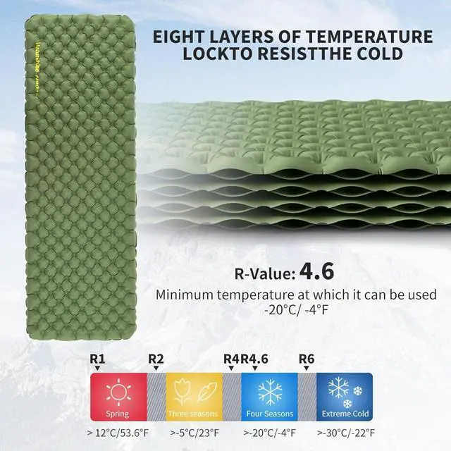 Alt view image 2 of 7 - 25oz Ultralight Sleeping Pad, Insulated Inflatable Sleeping Pad 4.6R, Lightweight Sleeping Mat for Camping, Hiking, Backpacking, with Air Pump Sack