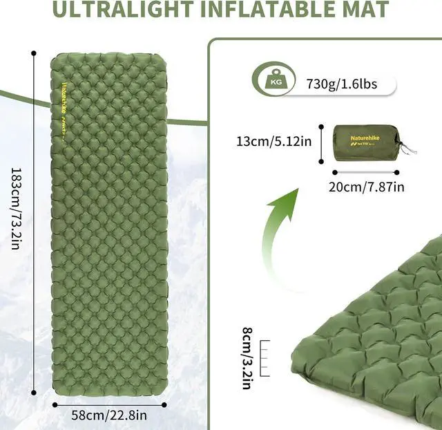Alt view image 4 of 7 - 25oz Ultralight Sleeping Pad, Insulated Inflatable Sleeping Pad 4.6R, Lightweight Sleeping Mat for Camping, Hiking, Backpacking, with Air Pump Sack