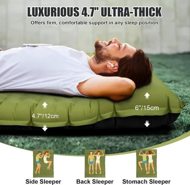 Alt view image 2 of 7 - Double Sleeping Pad, Self Inflating 4.7'' Extra Thick for 2 Person Built-in Pump, Portable Camping Mattress Sleeping Mat for Backpacking Hiking Tent Travel