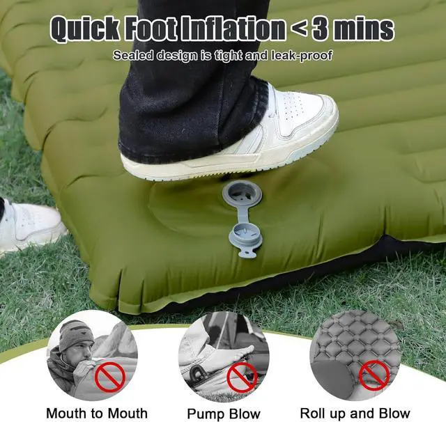 Alt view image 4 of 7 - Double Sleeping Pad, Self Inflating 4.7'' Extra Thick for 2 Person Built-in Pump, Portable Camping Mattress Sleeping Mat for Backpacking Hiking Tent Travel