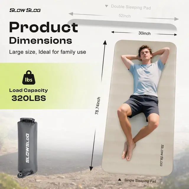 Alt view image 5 of 7 - Self-Inflating Sleeping Pad with Portable Electric Air Pump, 4in Thick Memory Foam Camping Mattress for Tent Cot & Car Travel, Fast Inflate & Deflate Camping Pad