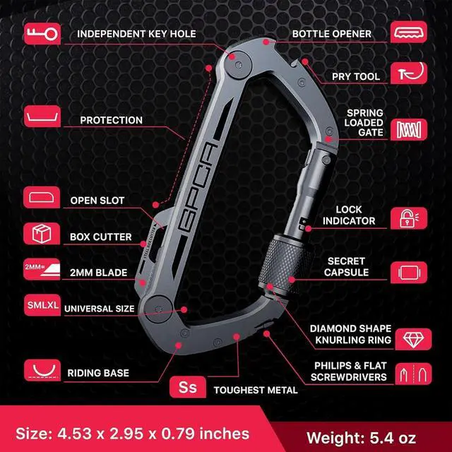 Alt view image 3 of 7 - Multi-Tool Carabiner Clip D Ring Key Chain - Heavy Duty Key Clip for Keys, Small Carabiner Clip, Carabiner Heavy Duty, Keychain Clip, Keychain Organizer - Aluminum, Steel, Titanium Carabiners