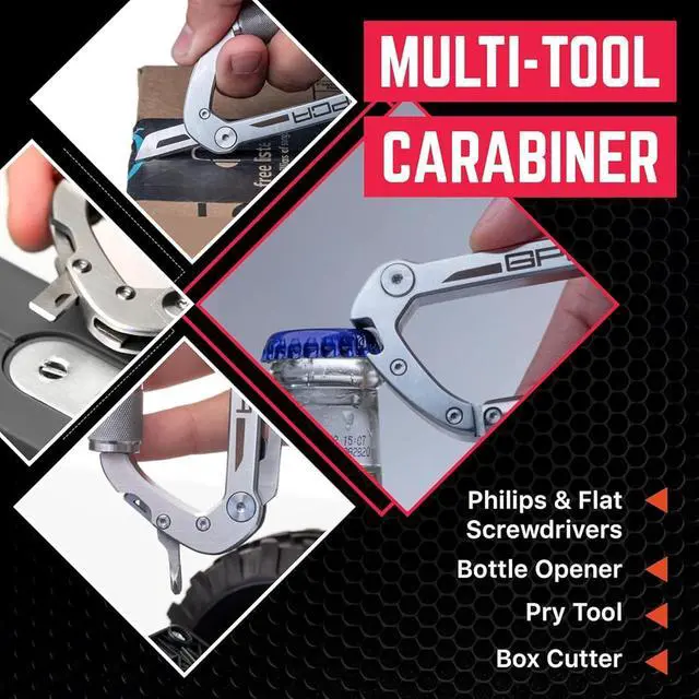 Alt view image 4 of 7 - Multi-Tool Carabiner Clip D Ring Key Chain - Heavy Duty Key Clip for Keys, Small Carabiner Clip, Carabiner Heavy Duty, Keychain Clip, Keychain Organizer - Aluminum, Steel, Titanium Carabiners