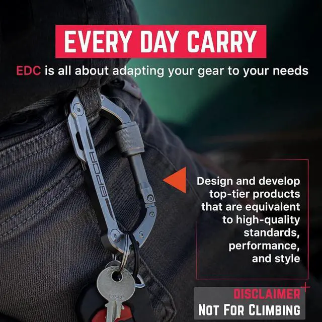 Alt view image 5 of 7 - Multi-Tool Carabiner Clip D Ring Key Chain - Heavy Duty Key Clip for Keys, Small Carabiner Clip, Carabiner Heavy Duty, Keychain Clip, Keychain Organizer - Aluminum, Steel, Titanium Carabiners