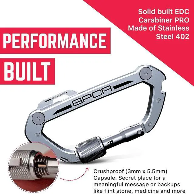 Alt view image 7 of 7 - Multi-Tool Carabiner Clip D Ring Key Chain - Heavy Duty Key Clip for Keys, Small Carabiner Clip, Carabiner Heavy Duty, Keychain Clip, Keychain Organizer - Aluminum, Steel, Titanium Carabiners