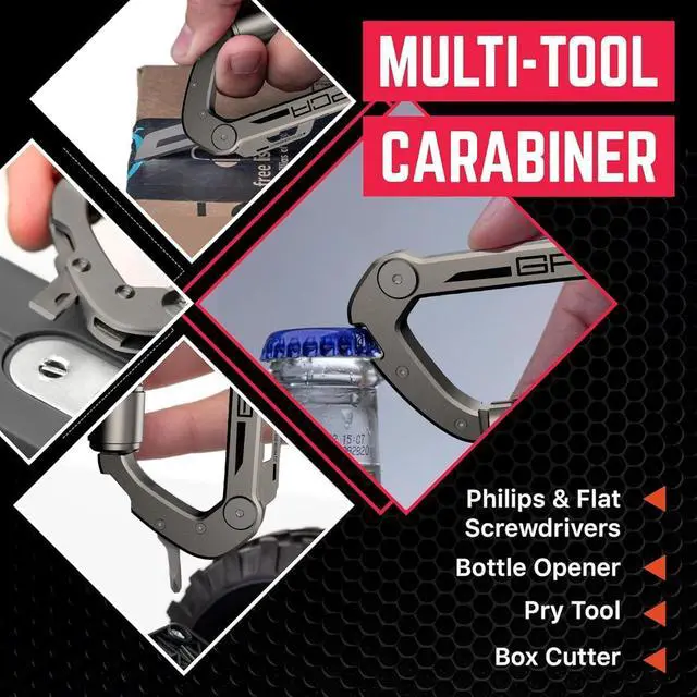 Alt view image 4 of 7 - Multi-Tool Carabiner Clip D Ring Key Chain - Heavy Duty Key Clip for Keys, Small Carabiner Clip, Carabiner Heavy Duty, Keychain Clip, Keychain Organizer - Aluminum, Steel, Titanium Carabiners