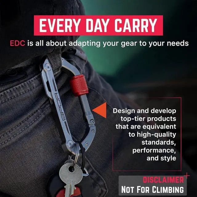 Alt view image 5 of 7 - Multi-Tool Carabiner Clip D Ring Key Chain - Heavy Duty Key Clip for Keys, Small Carabiner Clip, Carabiner Heavy Duty, Keychain Clip, Keychain Organizer - Aluminum, Steel, Titanium Carabiners