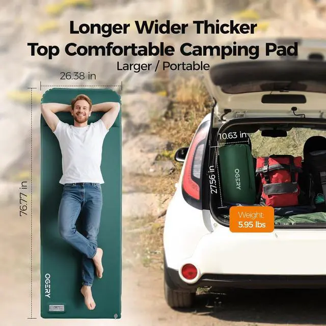 Alt view image 2 of 7 - Self Inflating Sleeping Pad with Electric Pump, 3.15" Ultra-Thick Memory Foam Camping Pad, 4 Season Camping Mattress Pad with Built-in Pillow, Camping Essentials Gear for Tent Travel Car