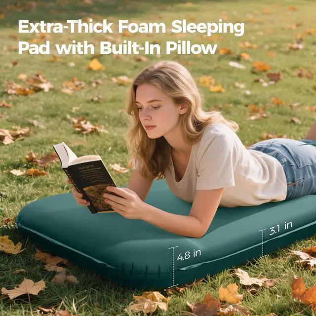 Alt view image 5 of 7 - Self Inflating Sleeping Pad with Electric Pump, 3.15" Ultra-Thick Memory Foam Camping Pad, 4 Season Camping Mattress Pad with Built-in Pillow, Camping Essentials Gear for Tent Travel Car