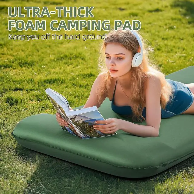 Alt view image 3 of 6 - Memory Sleeping Pad, 3.1" Ultra-Thick Foam Sleeping Mats for Camping, Easy Inflate&Deflate,9.5 R-Value Insulated Camping Mattress Pad with Pillow, for Car Travel Tent