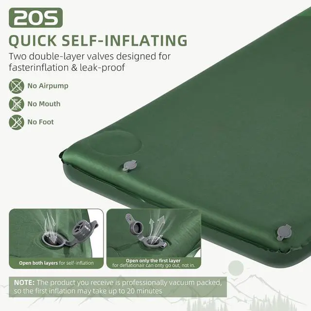 Alt view image 4 of 6 - Memory Sleeping Pad, 3.1" Ultra-Thick Foam Sleeping Mats for Camping, Easy Inflate&Deflate,9.5 R-Value Insulated Camping Mattress Pad with Pillow, for Car Travel Tent