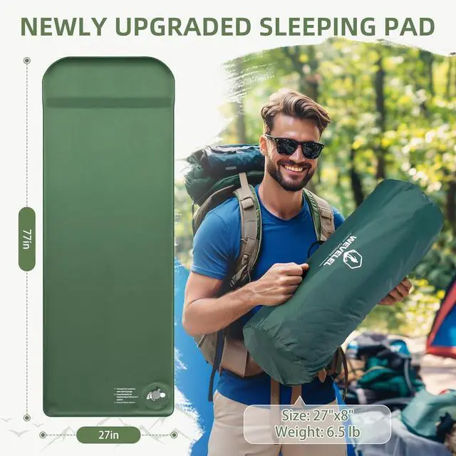 Alt view image 5 of 6 - Memory Sleeping Pad, 3.1" Ultra-Thick Foam Sleeping Mats for Camping, Easy Inflate&Deflate,9.5 R-Value Insulated Camping Mattress Pad with Pillow, for Car Travel Tent
