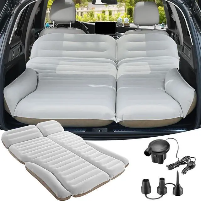 Main image of SUV Air Mattress Double Sided Thickened Flocking Car Bed  Portable Inflatable Mattress Pad for Camping & Travel with 2 Pillows & Electric Pump (Off-White and Coffee)