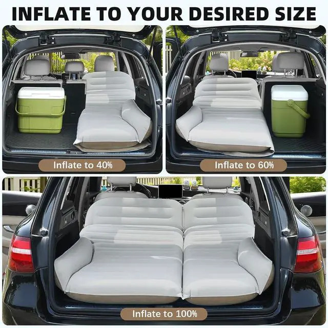 Alt view image 4 of 7 - SUV Air Mattress Double Sided Thickened Flocking Car Bed  Portable Inflatable Mattress Pad for Camping & Travel with 2 Pillows & Electric Pump (Off-White and Coffee)