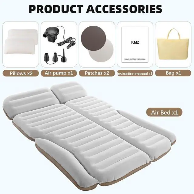 Alt view image 6 of 7 - SUV Air Mattress Double Sided Thickened Flocking Car Bed  Portable Inflatable Mattress Pad for Camping & Travel with 2 Pillows & Electric Pump (Off-White and Coffee)