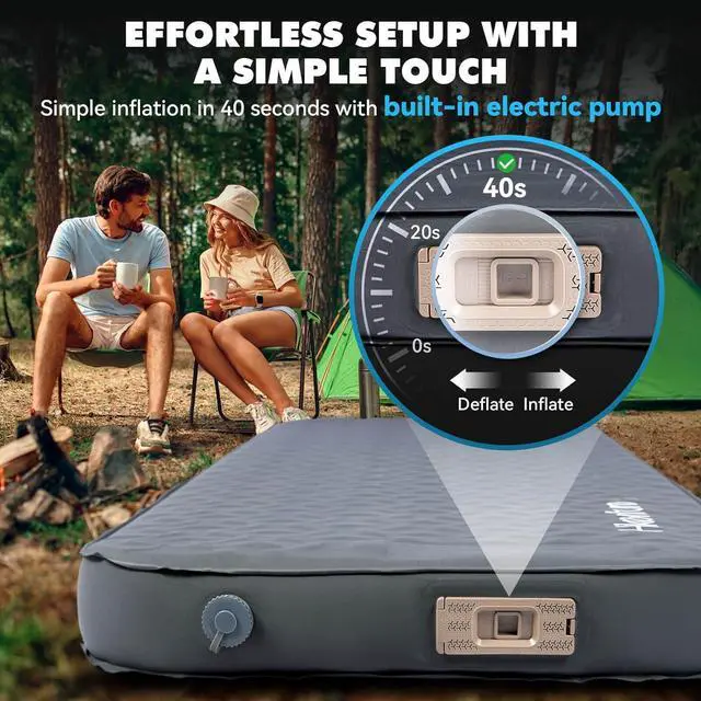 Alt view image 2 of 7 - 4" Thick Self Inflating Sleeping Pad with Electric Pump, Foam & Air Camping Mattress, 9.5 R-Value Insulated Sleeping Mat, Portable All Season Camping Pad for Tent, Car, Cot