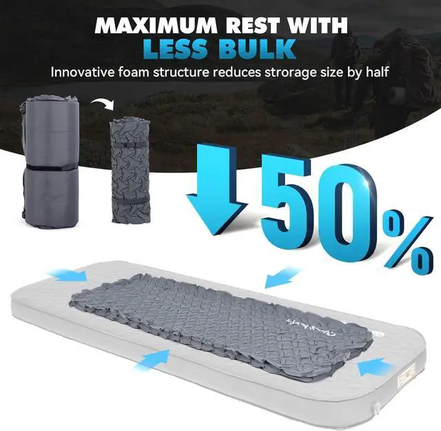 Alt view image 7 of 7 - 4" Thick Self Inflating Sleeping Pad with Electric Pump, Foam & Air Camping Mattress, 9.5 R-Value Insulated Sleeping Mat, Portable All Season Camping Pad for Tent, Car, Cot