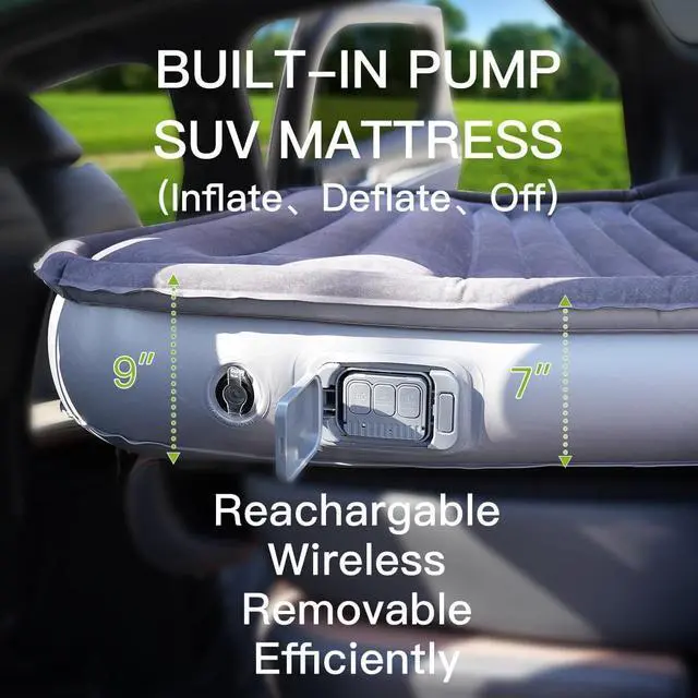 Alt view image 2 of 7 - SUV Air Mattress with Wireless Removable 3-in-1 Built-in Pump & Mattress 'Wings' | 7-inch Height Car Mattress for Mid/Large SUVs, Trucks, Minivans, Supports 660lbs  Ideal for Road Trips & Camping