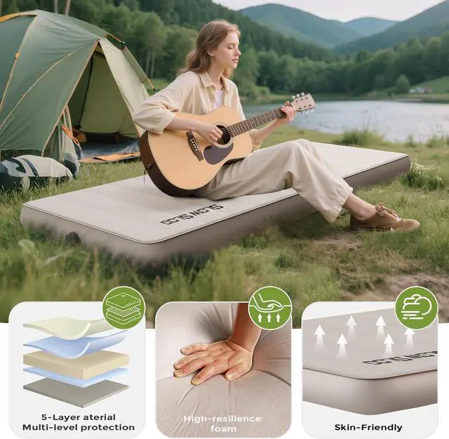 Alt view image 2 of 7 - Self-Inflating Sleeping Pad with Portable Electric Air Pump, 4in Thick Memory Foam Camping Mattress for Tent Cot & Car Travel, Fast Inflate & Deflate Camping Pad