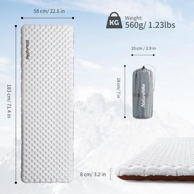 Alt view image 2 of 7 - Ultralight Insulated Sleeping Pad with R5.8, 3.2in Thickened Patchworkable Inflatable Double Sleeping Mat for Camping, Hiking, Climbing with Inflatable Bag
