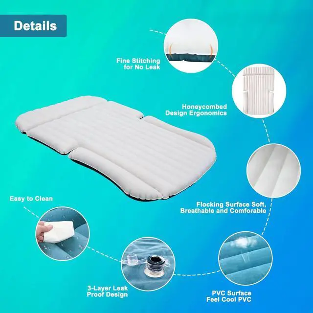 Alt view image 3 of 7 - Double-Sided-Thick Flocked SUV Air Mattress Built-in Pillow with Pump Car Mattress | Leakproof Comfortable Durable Car Air Mattress| for Auto Camping, Road Trip