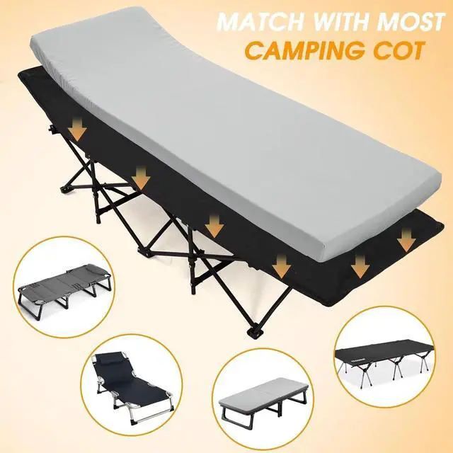 Alt view image 3 of 7 - Camping Cot Mattress 2in Memory Foam Sleeping Pad,Soft Warm Non-Slip Camping Mattress Topper with Retaining for Adults,Portable Roll up Pad for Travel(75 x30)only Mattress