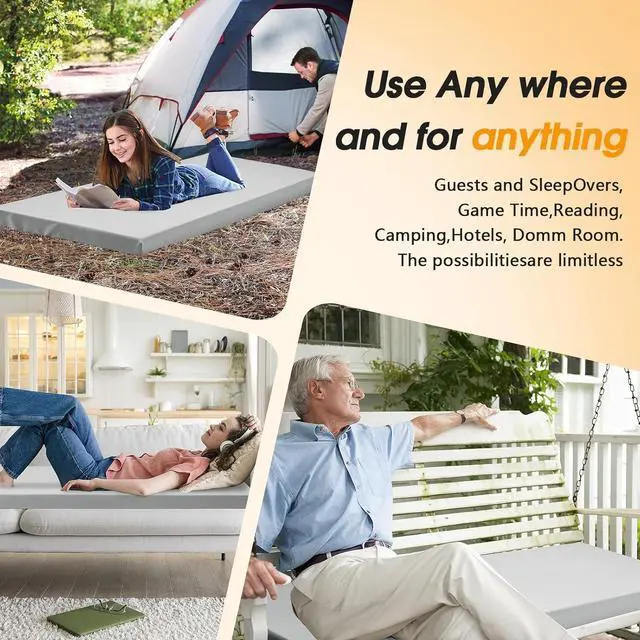Alt view image 7 of 7 - Camping Cot Mattress 2in Memory Foam Sleeping Pad,Soft Warm Non-Slip Camping Mattress Topper with Retaining for Adults,Portable Roll up Pad for Travel(75 x30)only Mattress