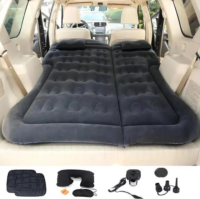 Alt view image 2 of 7 - Inflatable SUV Air Mattress,Thickened Flocking Inflatable Car Camping Travel Air Mattress with 2 Pillows & Air Pump,Portable Car Sleeping Bed for SUV|MPV|Minivan