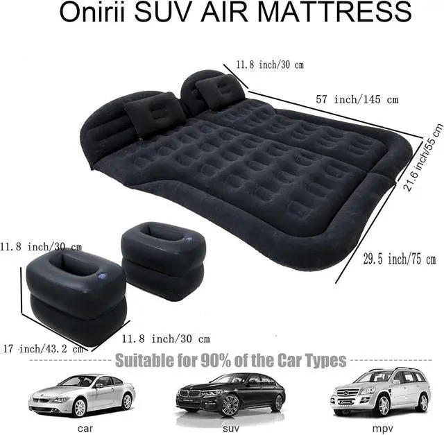 Alt view image 3 of 7 - Inflatable SUV Air Mattress,Thickened Flocking Inflatable Car Camping Travel Air Mattress with 2 Pillows & Air Pump,Portable Car Sleeping Bed for SUV|MPV|Minivan