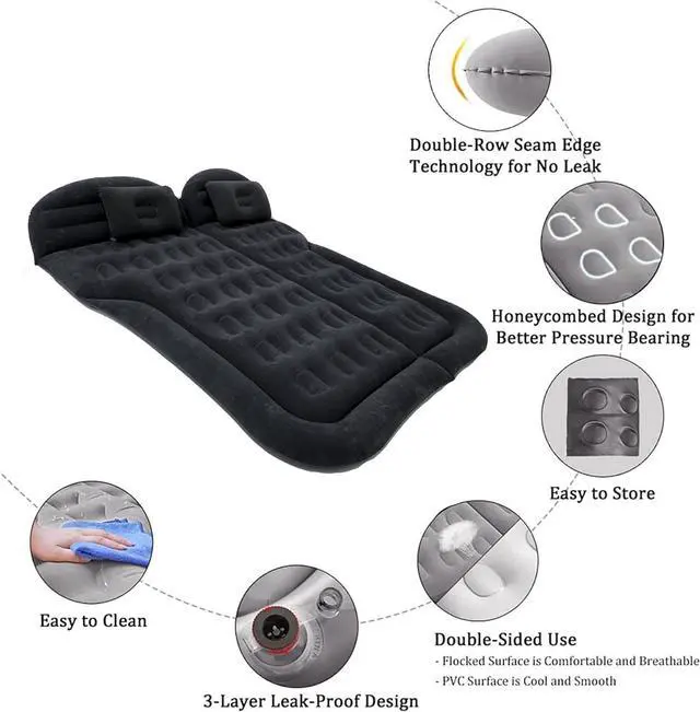 Alt view image 4 of 7 - Inflatable SUV Air Mattress,Thickened Flocking Inflatable Car Camping Travel Air Mattress with 2 Pillows & Air Pump,Portable Car Sleeping Bed for SUV|MPV|Minivan
