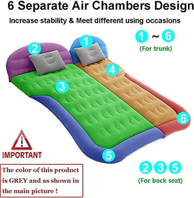 Alt view image 5 of 7 - Inflatable SUV Air Mattress,Thickened Flocking Inflatable Car Camping Travel Air Mattress with 2 Pillows & Air Pump,Portable Car Sleeping Bed for SUV|MPV|Minivan