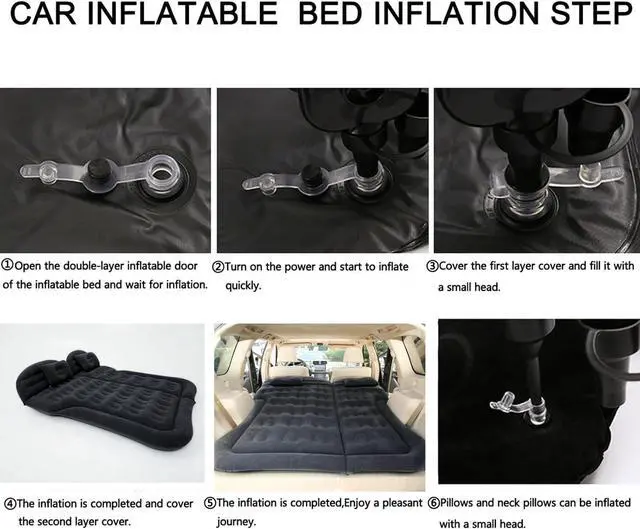 Alt view image 7 of 7 - Inflatable SUV Air Mattress,Thickened Flocking Inflatable Car Camping Travel Air Mattress with 2 Pillows & Air Pump,Portable Car Sleeping Bed for SUV|MPV|Minivan
