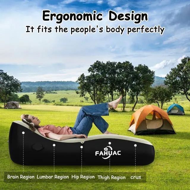 Alt view image 3 of 5 - Auto Inflatable Lounger Air Sofa, Portable Auto Inflatable Couch Air Sofa Bed Lazy Lounger Chair Cozy Sleeping Camping Sofa Bed for Outdoor and Indoor Use
