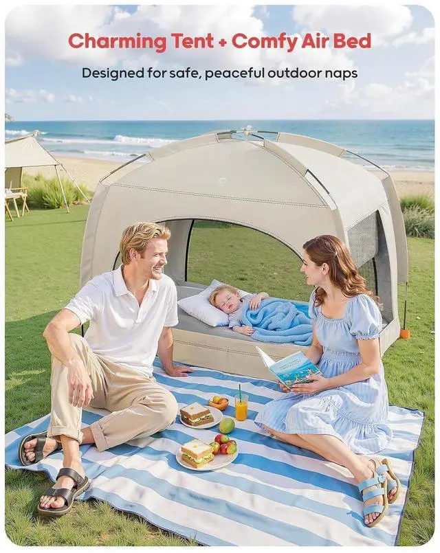Alt view image 2 of 7 - Inflatable Toddler Travel Bed with Tent  Lightweight Blow Up Kids Air Mattress with Hand Pump  Indoor & Outdoor Portable Sleeping Solution for Camping, Travel, Home, Grandmas  Ages 3+