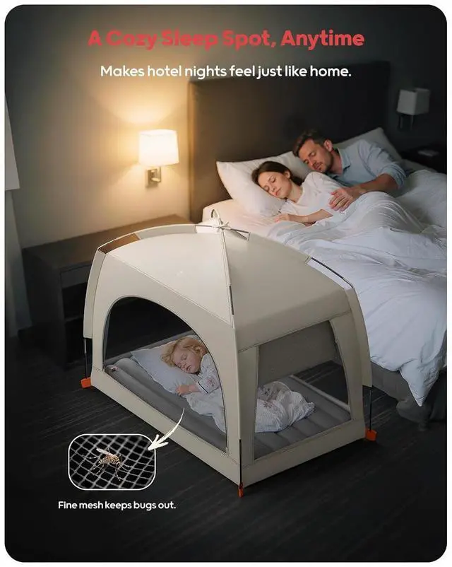 Alt view image 4 of 7 - Inflatable Toddler Travel Bed with Tent  Lightweight Blow Up Kids Air Mattress with Hand Pump  Indoor & Outdoor Portable Sleeping Solution for Camping, Travel, Home, Grandmas  Ages 3+