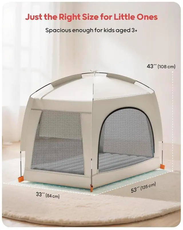 Alt view image 6 of 7 - Inflatable Toddler Travel Bed with Tent  Lightweight Blow Up Kids Air Mattress with Hand Pump  Indoor & Outdoor Portable Sleeping Solution for Camping, Travel, Home, Grandmas  Ages 3+