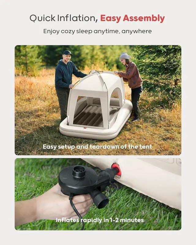 Alt view image 5 of 7 - Inflatable Toddler Travel Bed with Tent, Baby Crib Tent, Portable Kids Air Mattress with Safety Bumpers, Ideal for Home, Grandma's, Camping, Traveling -Includes Fast Electric Pump