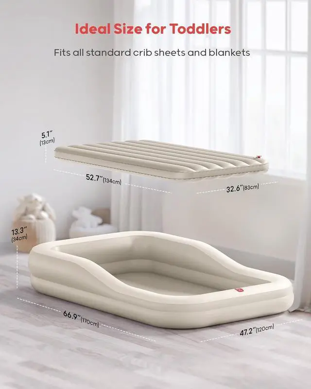 Alt view image 6 of 7 - Inflatable Toddler Travel Bed with Tent, Baby Crib Tent, Portable Kids Air Mattress with Safety Bumpers, Ideal for Home, Grandma's, Camping, Traveling -Includes Fast Electric Pump