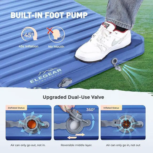 Alt view image 5 of 7 - Air & Foam Camping Sleeping Pad, HexaFoam Camping Mattress Pad with Built-in Foot Pump Memory Foam Camp Pad 4-Season Camp Sleeping Mat for Travel/Car/Tent, Blue
