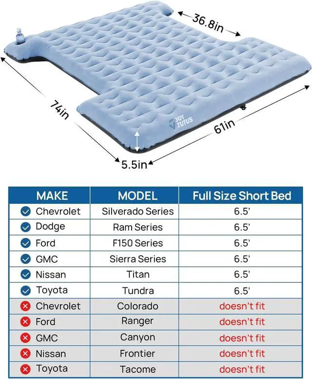 Alt view image 3 of 7 - Upgraded Light Version Truck Bed Air Mattress for Camping, Thicken Inflatable Mattress for 6.4-6.7Ft Full Size Regular Bed,with Built-in Cup Holder&2 Inflatable Pillow,Grey Blue