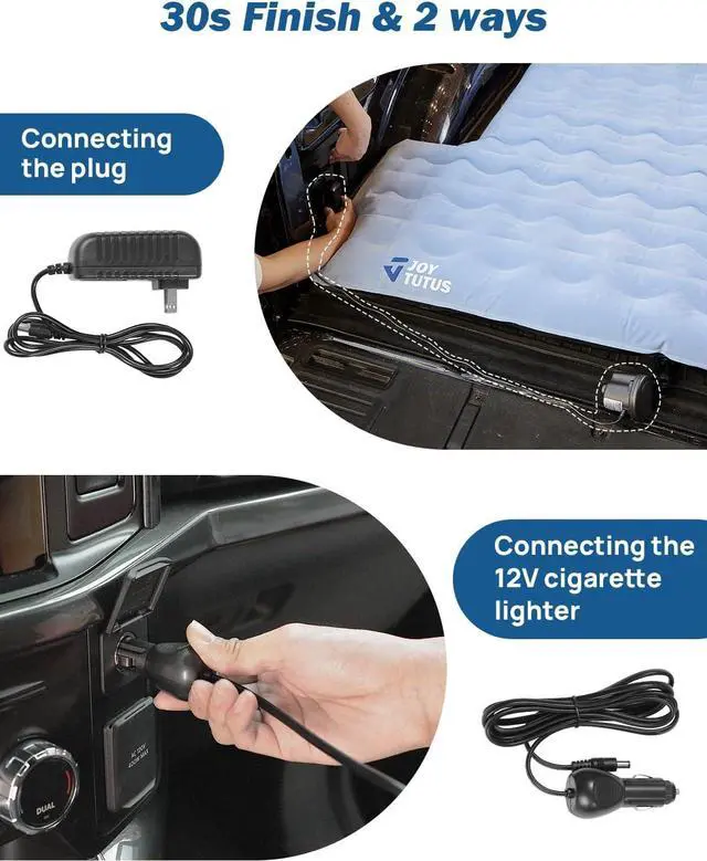 Alt view image 6 of 7 - Upgraded Light Version Truck Bed Air Mattress for Camping, Thicken Inflatable Mattress for 6.4-6.7Ft Full Size Regular Bed,with Built-in Cup Holder&2 Inflatable Pillow,Grey Blue